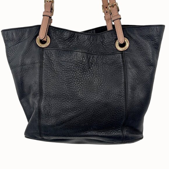 MICHAEL MICHAEL KORS JET SET PEBBLED BLACK TAN LEATHER TOTE BAG PURSE W/ CHARM - Picture 3 of 15